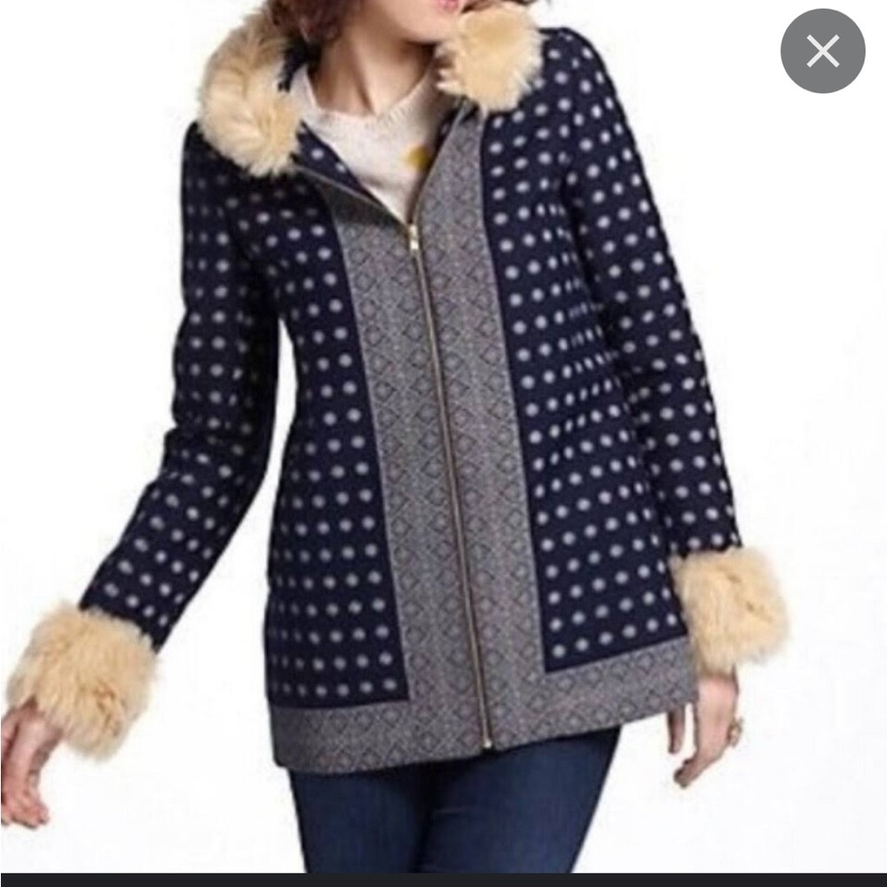 EUC Anthropologie Madchen Skein faux fur trim coat size M